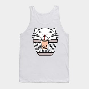 Cat in coffee cup with warped text drinking boba Tank Top